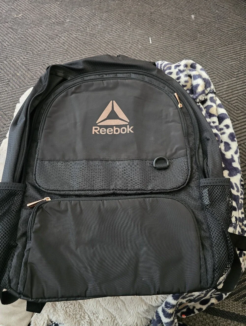 Reebok Black Backpack with Rose Gold Logo